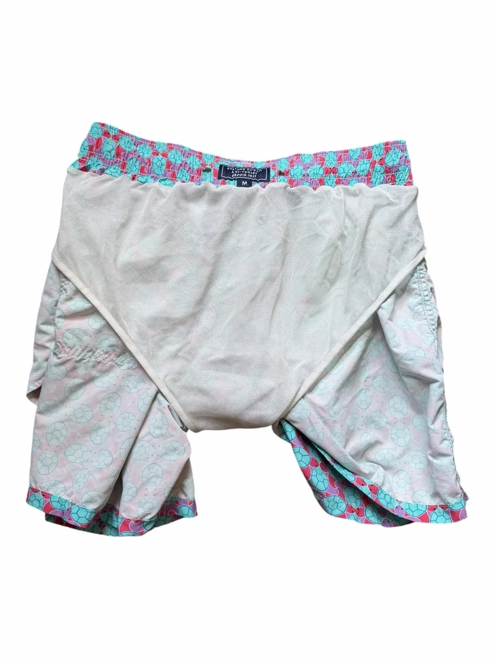 Vilebrequin Men’s M Turtle Print Swim Trunks Pink Blue Moorea St Tropez Surfcore